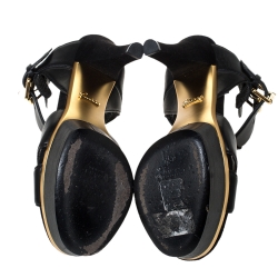 Pre Owned Gucci Black Leather Open Toe Platform Ankle Strap Sandals Size 35.5