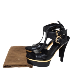 Pre Owned Gucci Black Leather Open Toe Platform Ankle Strap Sandals Size 35.5