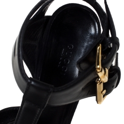 Pre Owned Gucci Black Leather Open Toe Platform Ankle Strap Sandals Size 35.5