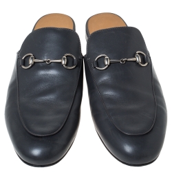 Pre Owned Gucci Grey Leather Princetown Horsebit Mules Size 40