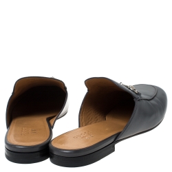 Pre Owned Gucci Grey Leather Princetown Horsebit Mules Size 40