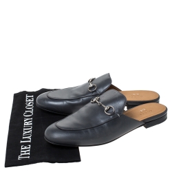 Pre Owned Gucci Grey Leather Princetown Horsebit Mules Size 40