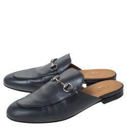 Pre Owned Gucci Grey Leather Princetown Horsebit Mules Size 40