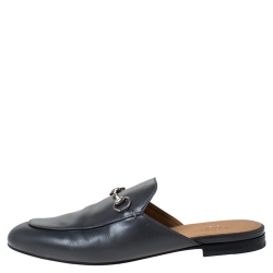 Pre Owned Gucci Grey Leather Princetown Horsebit Mules Size 40