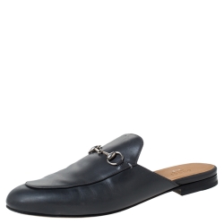Pre Owned Gucci Grey Leather Princetown Horsebit Mules Size 40