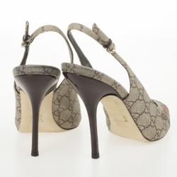 Pre Owned Gucci Guccissima Tattoo Heart Peep Toe Slingback Sandals Size 38.5