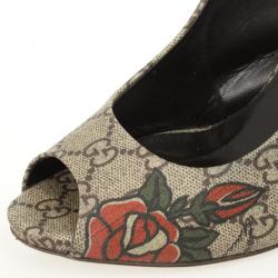 Pre Owned Gucci Guccissima Tattoo Heart Peep Toe Slingback Sandals Size 38.5