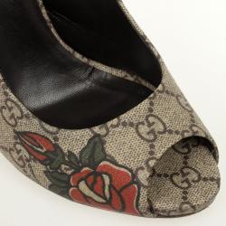 Pre Owned Gucci Guccissima Tattoo Heart Peep Toe Slingback Sandals Size 38.5