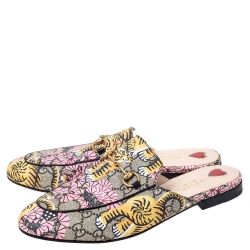 Pre Owned صندل مول غوتشي هورسبيت برينستاون طباعة نمر كانفاس جي جي متعدد الألوان مقاس 40