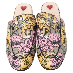 Pre Owned صندل مول غوتشي هورسبيت برينستاون طباعة نمر كانفاس جي جي متعدد الألوان مقاس 40