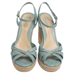 Pre Owned Gucci Pale Blue Micro Guccissima Leather Penelope Espadrille Wedges Size 37.5