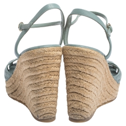 Pre Owned Gucci Pale Blue Micro Guccissima Leather Penelope Espadrille Wedges Size 37.5