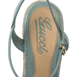 Pre Owned Gucci Pale Blue Micro Guccissima Leather Penelope Espadrille Wedges Size 37.5