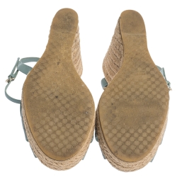 Pre Owned Gucci Pale Blue Micro Guccissima Leather Penelope Espadrille Wedges Size 37.5