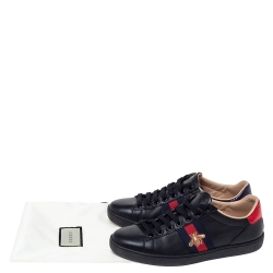 Gucci Black Leather Ace Web Bee Low Top Lace Up Sneakers Size 37