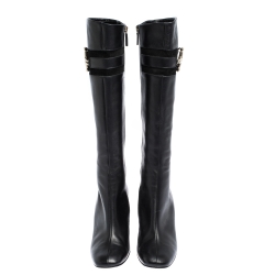 Pre Owned Gucci Black Leather Horsebit Knee Length Boots Size 38