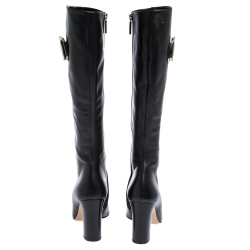 Pre Owned Gucci Black Leather Horsebit Knee Length Boots Size 38