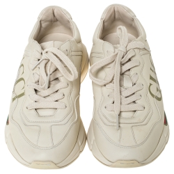 مملوكة مسبقًا Gucci Ivory Leather Rhyton Vintage Logo Platform Sneakers Size 38