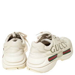 مملوكة مسبقًا Gucci Ivory Leather Rhyton Vintage Logo Platform Sneakers Size 38