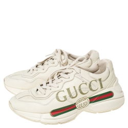 مملوكة مسبقًا Gucci Ivory Leather Rhyton Vintage Logo Platform Sneakers Size 38