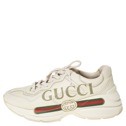 مملوكة مسبقًا Gucci Ivory Leather Rhyton Vintage Logo Platform Sneakers Size 38