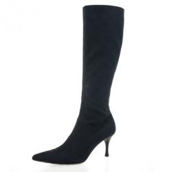 Gucci Black Guccissima Canvas Pointed Toe Mid Calf Boots Size 39