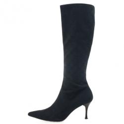 Gucci Black Guccissima Canvas Pointed Toe Mid Calf Boots Size 39