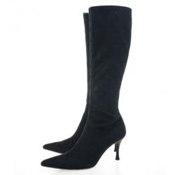 Gucci Black Guccissima Canvas Pointed Toe Mid Calf Boots Size 39