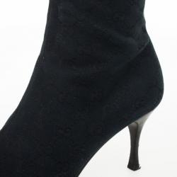 Gucci Black Guccissima Canvas Pointed Toe Mid Calf Boots Size 39