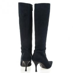Gucci Black Guccissima Canvas Pointed Toe Mid Calf Boots Size 39