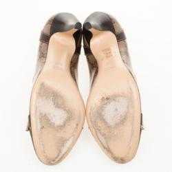 Pre Owned Gucci Beige Crystal Guccissima Cap Toe Bow Pumps Size 37