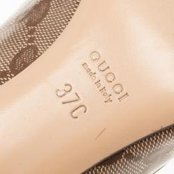 Pre Owned Gucci Beige Crystal Guccissima Cap Toe Bow Pumps Size 37