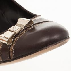 Pre Owned Gucci Beige Crystal Guccissima Cap Toe Bow Pumps Size 37