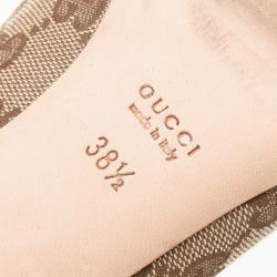 Pre Owned Gucci Tan Leather GG Canvas 'Marrakesh' Peep Toe Pumps Size 38.5