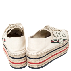 Pre Owned حذاء فلات إسبادريل غوتشي بنعل سميك و مزين بشعار الماركة كانفاس كريمس مقاس 37.5