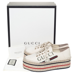 Pre Owned حذاء فلات إسبادريل غوتشي بنعل سميك و مزين بشعار الماركة كانفاس كريمس مقاس 37.5