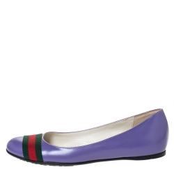 Pre Owned Gucci Purple Leather Web Detail Ballet Flats Size 37.5