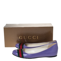 Pre Owned Gucci Purple Leather Web Detail Ballet Flats Size 37.5