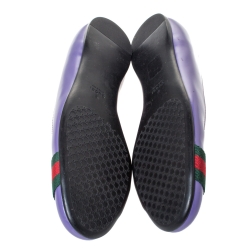 Pre Owned Gucci Purple Leather Web Detail Ballet Flats Size 37.5