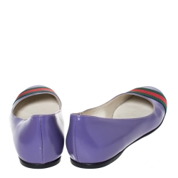 Pre Owned Gucci Purple Leather Web Detail Ballet Flats Size 37.5