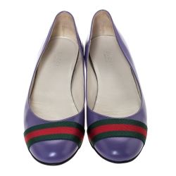 Pre Owned Gucci Purple Leather Web Detail Ballet Flats Size 37.5