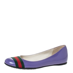 Pre Owned Gucci Purple Leather Web Detail Ballet Flats Size 37.5