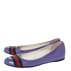 Pre Owned Gucci Purple Leather Web Detail Ballet Flats Size 37.5