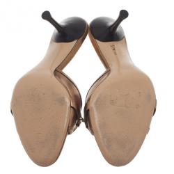 Pre Owned Gucci Bronze Leather Bamboo Horsebit Slides Size 36.5