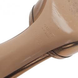 Pre Owned Gucci Bronze Leather Bamboo Horsebit Slides Size 36.5