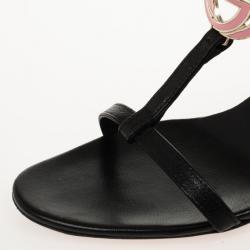 Pre Owned Gucci Black 'Interlocking GG' Leather Cage Sandals Size 39.5