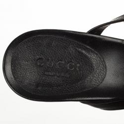 Pre Owned Gucci Black 'Interlocking GG' Leather Cage Sandals Size 39.5