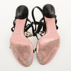 Pre Owned Gucci Black 'Interlocking GG' Leather Cage Sandals Size 39.5