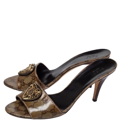 Pre Owned Gucci Brown GG Canvas Heart Open Toe Sandals Size 39