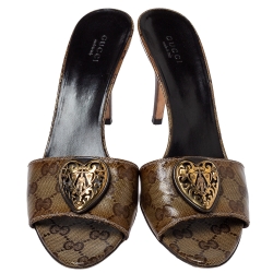 Pre Owned Gucci Brown GG Canvas Heart Open Toe Sandals Size 39